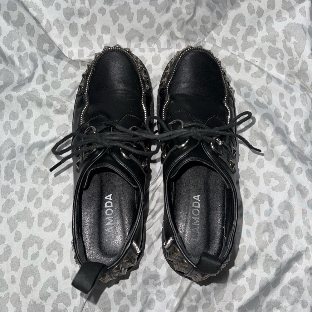 Dolls Kill Black Platform Shoes with Silver Studs - Picture 4 of 5